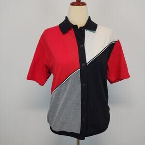 Vintage Womens Retro Bowling Shirt Size L Colorblock Button Front Sopranos
